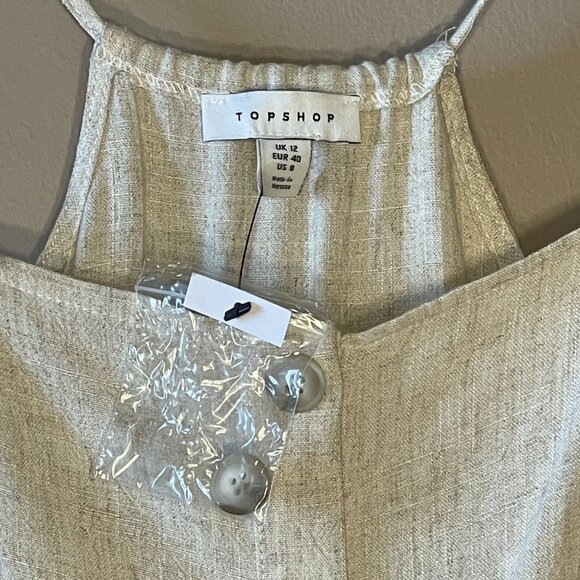 Women's 8 Topshop Linen Mini Slip Dress Button Down Spaghetti Straps Square Neck - Picture 7 of 10